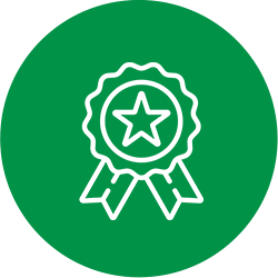 Pictogramme cercle vert avec une médaille blanche au centre.